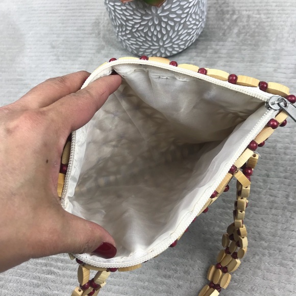 Vintage Bead Purse Handbag - Floral Tan Red - Picture 4 of 7